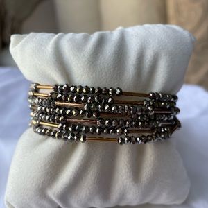 Stella & Dot shimmery sparkly Bardot Spiral bracelet~ rose gold & hematite